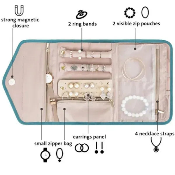 Travel Jewelry Roll - Compact Organizer for Storage