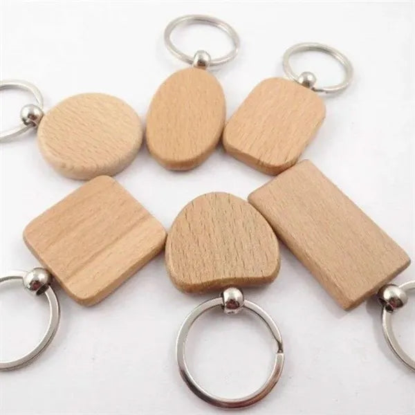Wooden Beech Keychain Pendant - Natural Wood Charm