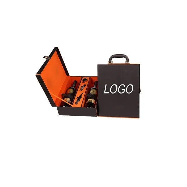 Vintage Black-Orange Two-Bottle Wine Box