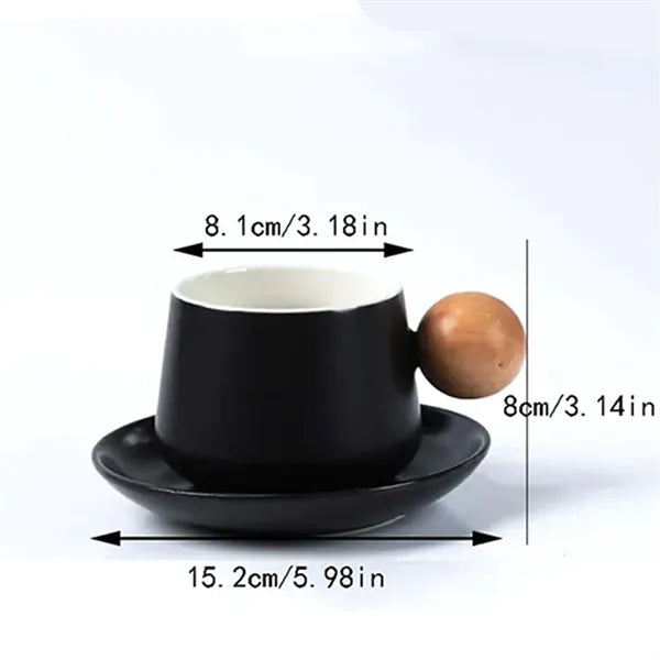 Ceramic Coffee Cup Set With Wooden Handle