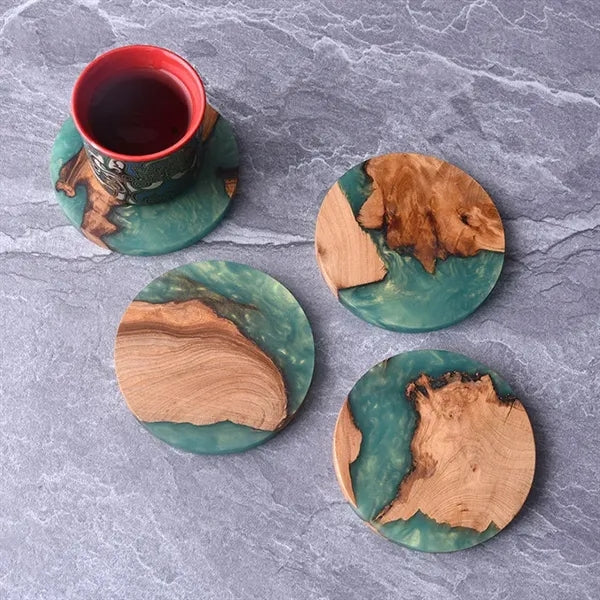 Green Wood And Epoxy Resin Cup Coaster