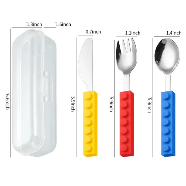 3 Piece Building Blocks Silicone Handle Kids' Tableware Set