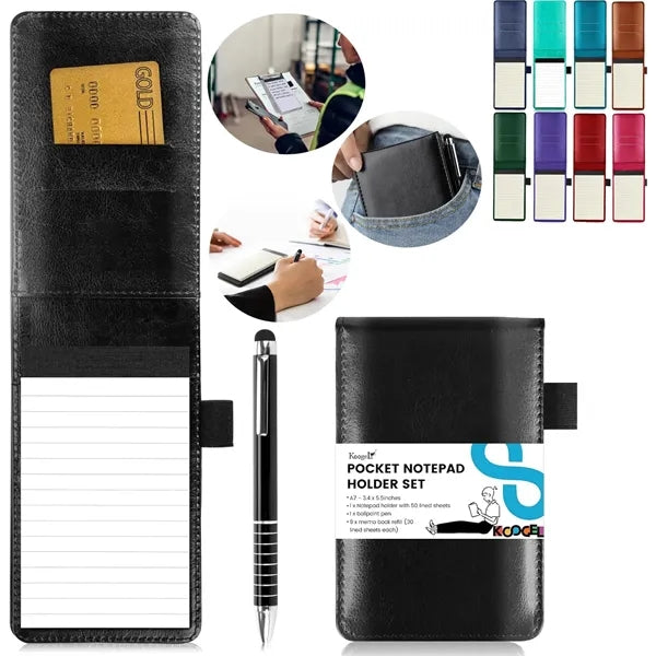 Leather Pocket A7 Notebook with Pen
