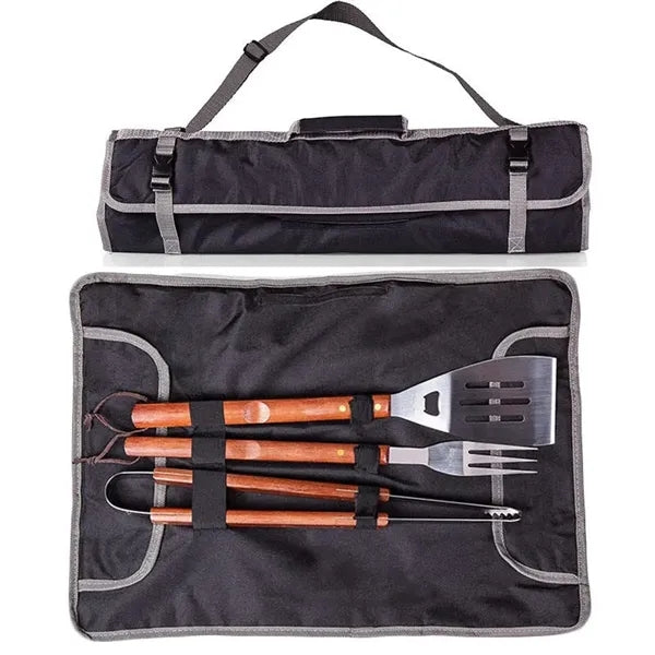 Outdoor Long Wooden Hand BBQ Grills Tool Kit Set