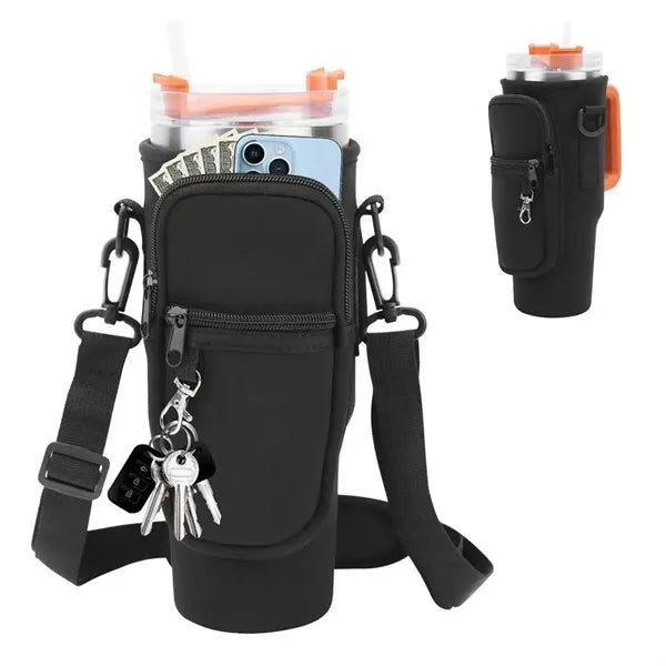 Neoprene Cup Sleeve With Strap And Pocket