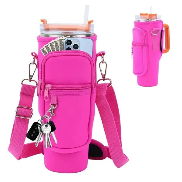 Neoprene Cup Sleeve With Strap And Pocket