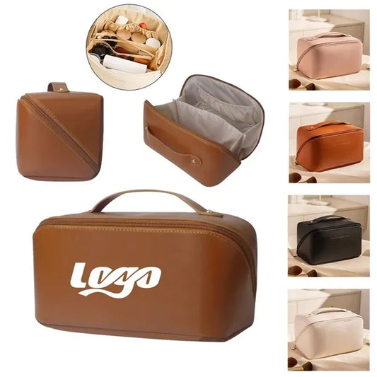 Portable PU Leather Makeup Bag with Handle.