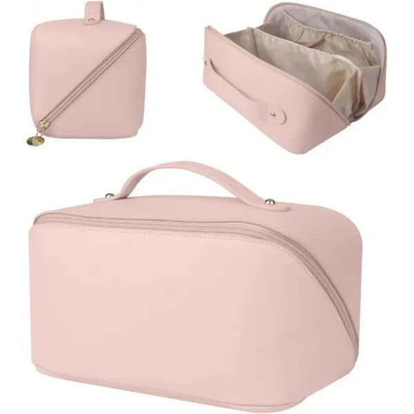 Portable PU Leather Makeup Bag with Handle.