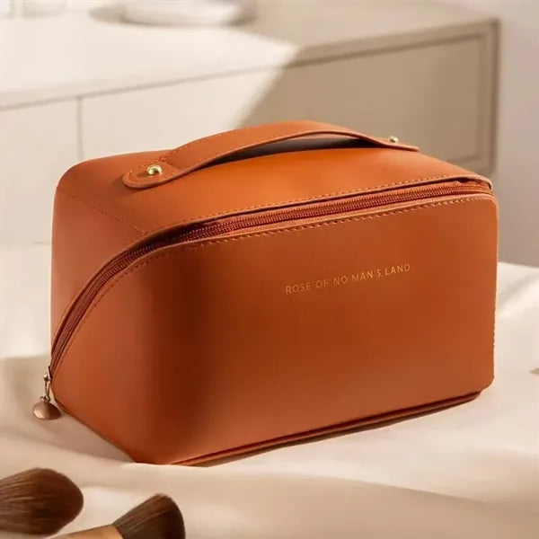 Portable PU Leather Makeup Bag with Handle.