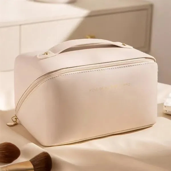 Portable PU Leather Makeup Bag with Handle.