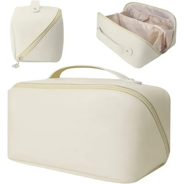 Portable PU Leather Makeup Bag with Handle.