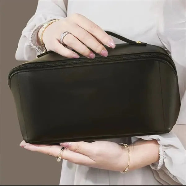 Portable PU Leather Makeup Bag with Handle.