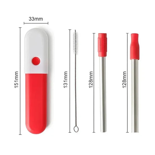 Stainless steel straw set