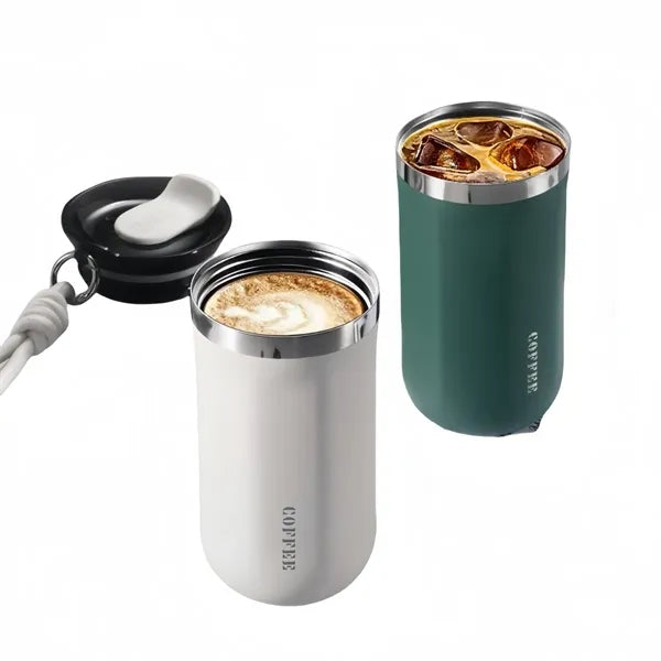 Coffee cup with a hanging strap