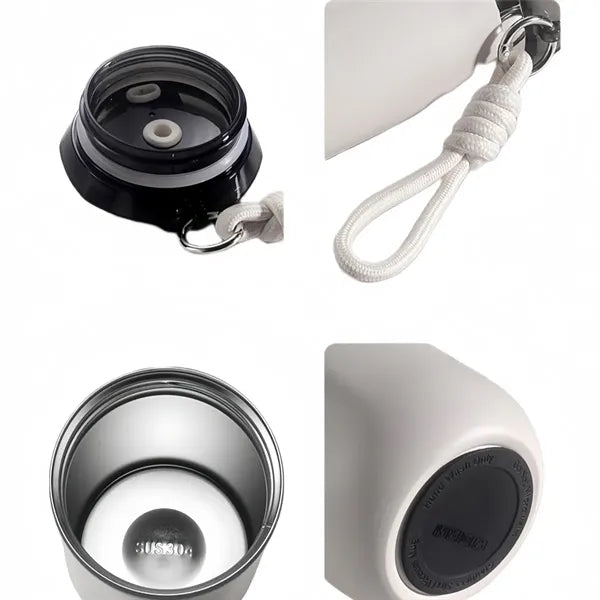 Coffee cup with a hanging strap