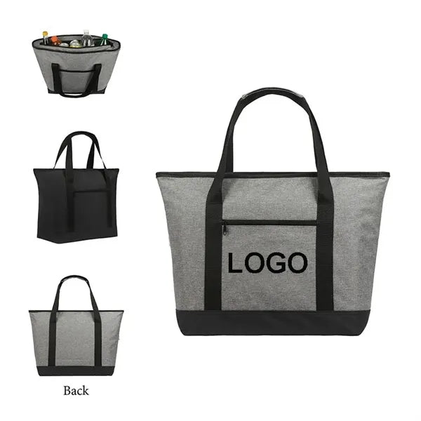 Oxford Cloth Tote Cooler Bag With Zipper Front Pocket