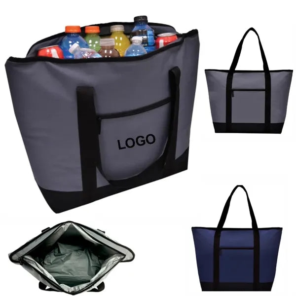 Oxford Cloth Tote Cooler Bag With Zipper Front Pocket