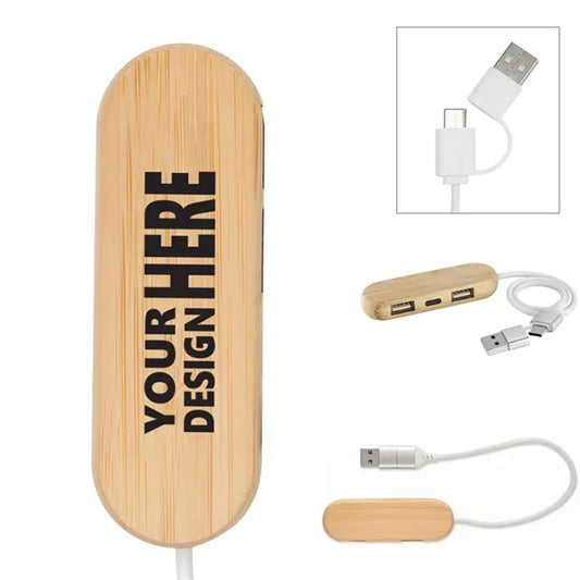 Usb 2.0 Hub With Type C Port And Bamboo Cable