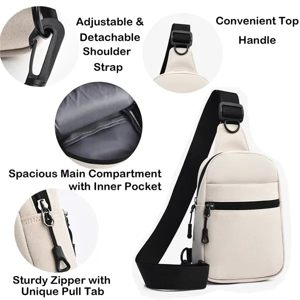 Unisex Crossbody Sling Bag, 4 Pockets, Dual Adjustable Hooks