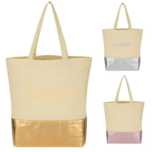 12oz Custom Sustainable Canvas Tote Bag With Metallic Accent