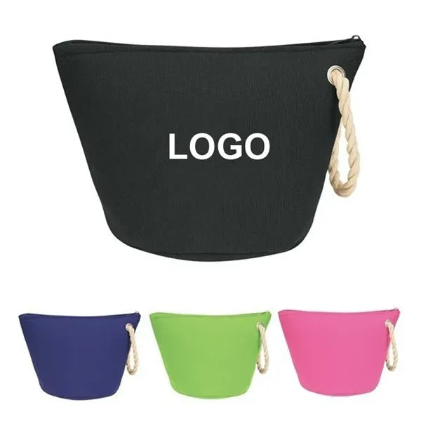 Polyester Travel Zipper Cosmetic Bag With Rope Strap