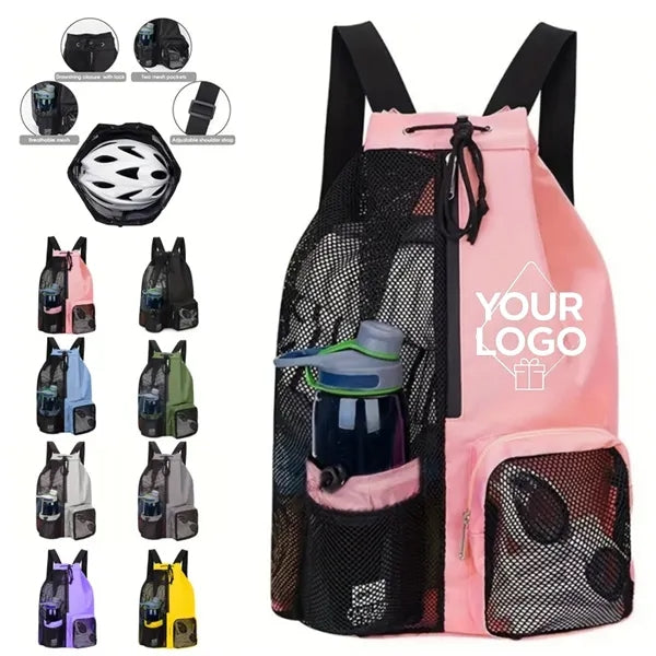 Swim Bag Large Mesh Drawstring Backpack with Wet Pockets