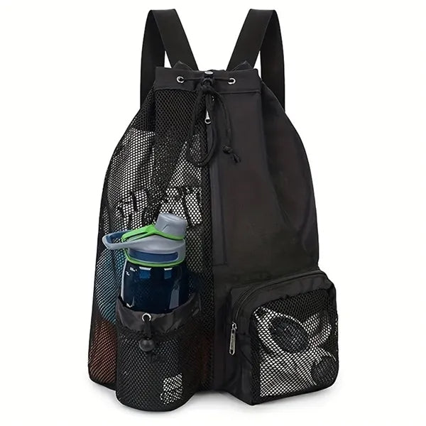 Swim Bag Large Mesh Drawstring Backpack with Wet Pockets