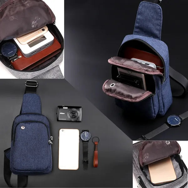 Crossbody Sling Bag, 4 Pockets, Earphone Port & Metal Pulls