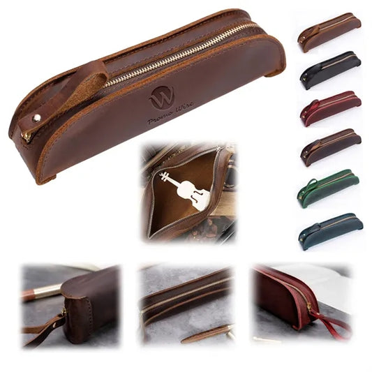 Vintage Leather Stationery Pencil Case Coin Storage Pouch