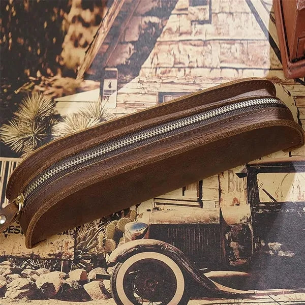 Vintage Leather Stationery Pencil Case Coin Storage Pouch