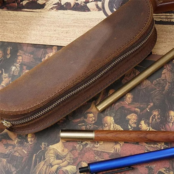 Vintage Leather Stationery Pencil Case Coin Storage Pouch
