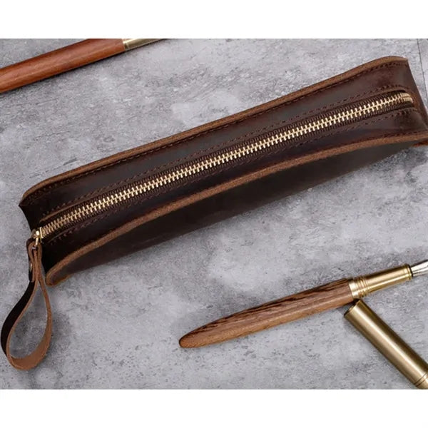 Vintage Leather Stationery Pencil Case Coin Storage Pouch