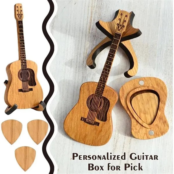 Wooden Guitar Pick Box with Stand