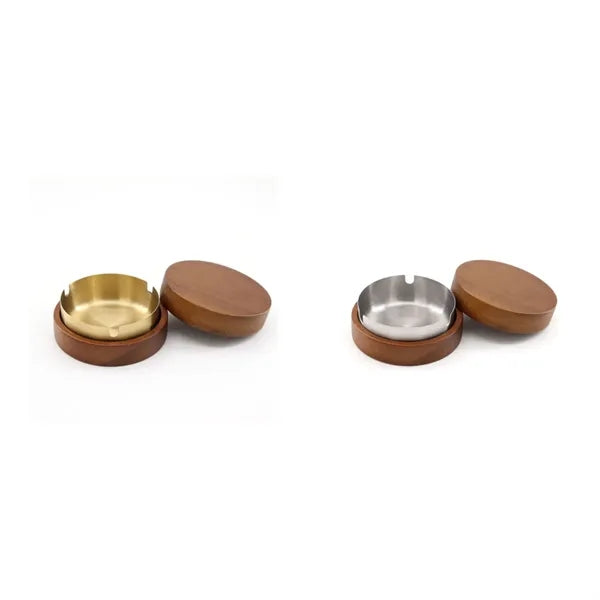Solid Wood Lid Stainless Steel Office Ashtray Free Shipping
