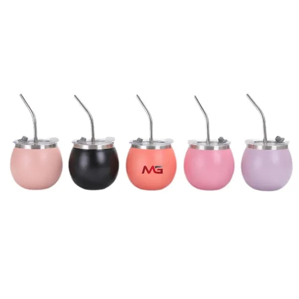 304 Stainless Steel Mini Coffee Cup With Straw 6Oz