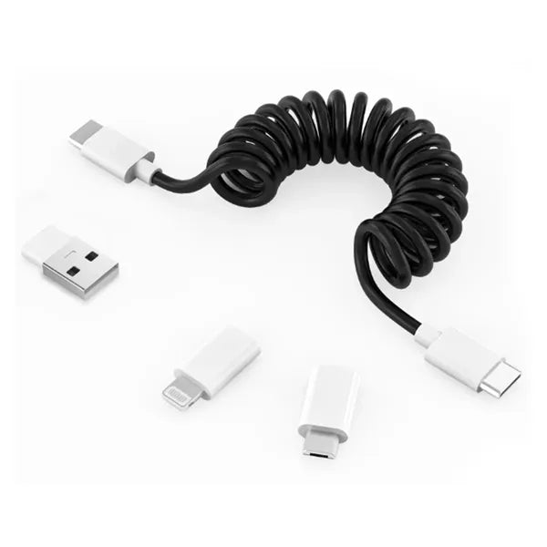 Multi-Connector Coiled Charging Cable with Travel Case
