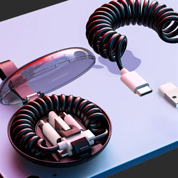 Multi-Connector Coiled Charging Cable with Travel Case