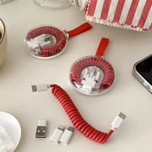 Multi-Connector Coiled Charging Cable with Travel Case
