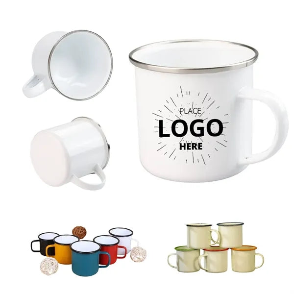 White Enamel Mug Silver Rim With Case