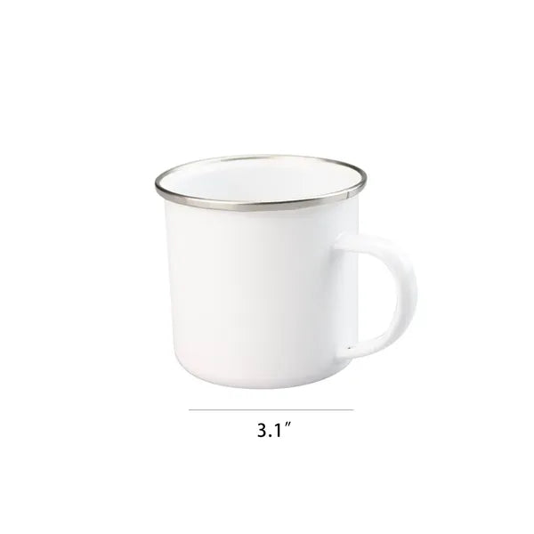 White Enamel Mug Silver Rim With Case