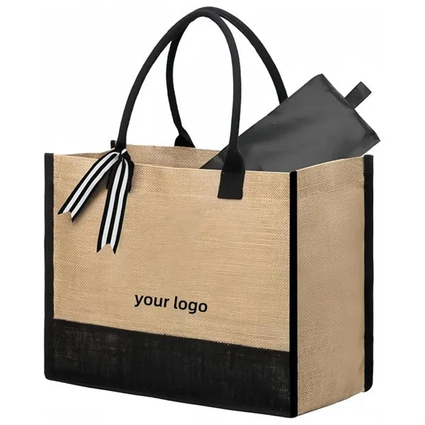 Two-Tone Jute Canvas Tote