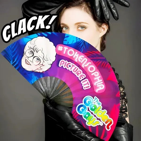 Clack Satin & Bamboo Hand Fan 13" x 25"