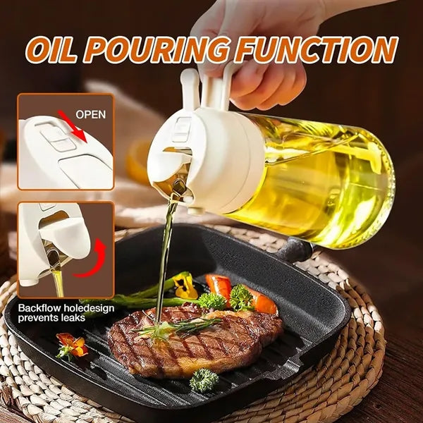 16oz/470ml Glass 2 in 1 Oil Spray Bottle with Pourer