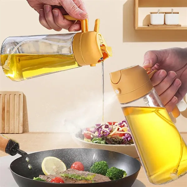 16oz/470ml Glass 2 in 1 Oil Spray Bottle with Pourer