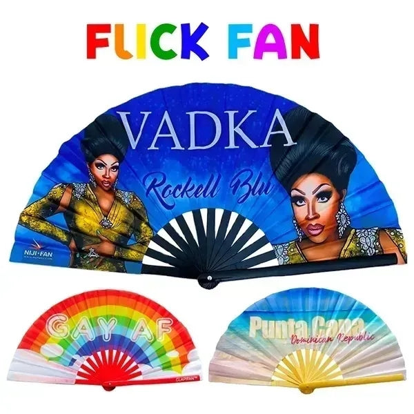 Clack Satin & Bamboo Hand Fan 13" x 25"