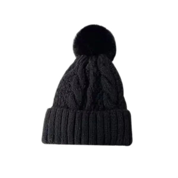 A Versatile Knitted Woolen Cap With Big Wool Balls