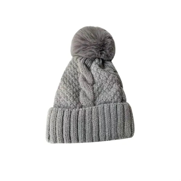A Versatile Knitted Woolen Cap With Big Wool Balls