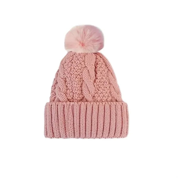A Versatile Knitted Woolen Cap With Big Wool Balls