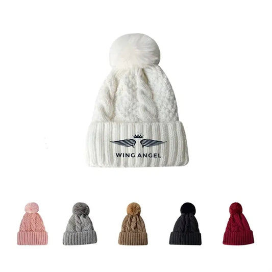 A Versatile Knitted Woolen Cap With Big Wool Balls