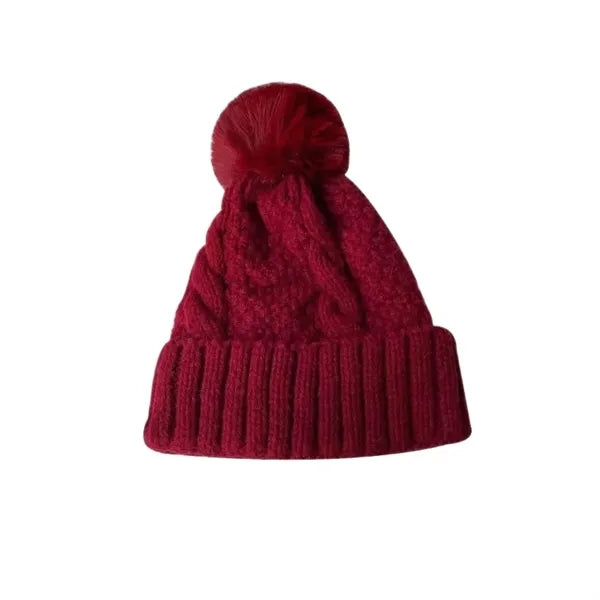 A Versatile Knitted Woolen Cap With Big Wool Balls